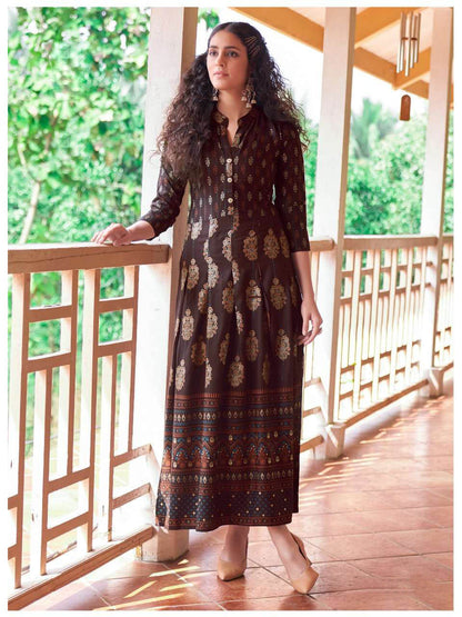 Brown printed maxi dress