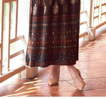 Stylish Fancy Brown  Printed A-Line Maxi Dress