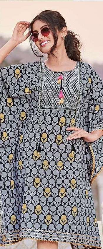 Women Black & Grey Geometric Printed kaftan Midi Dress