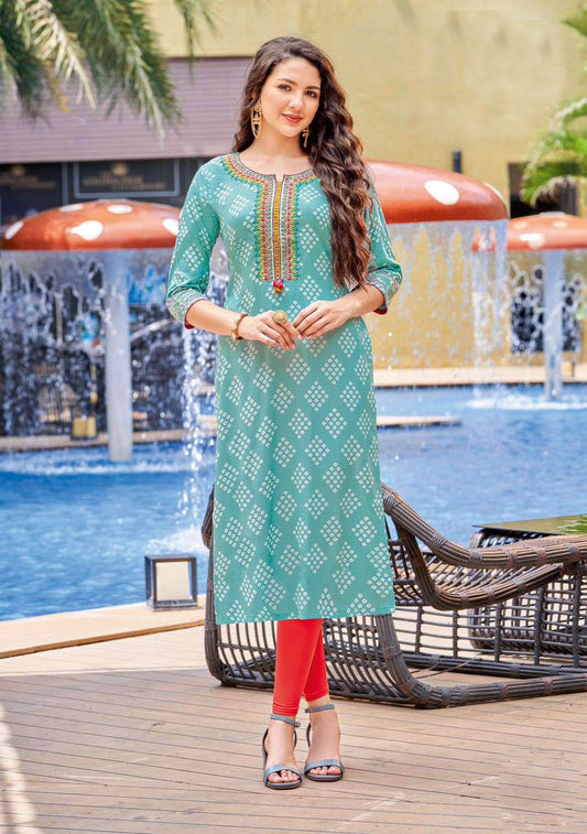 Sky blue rayon long kurti 