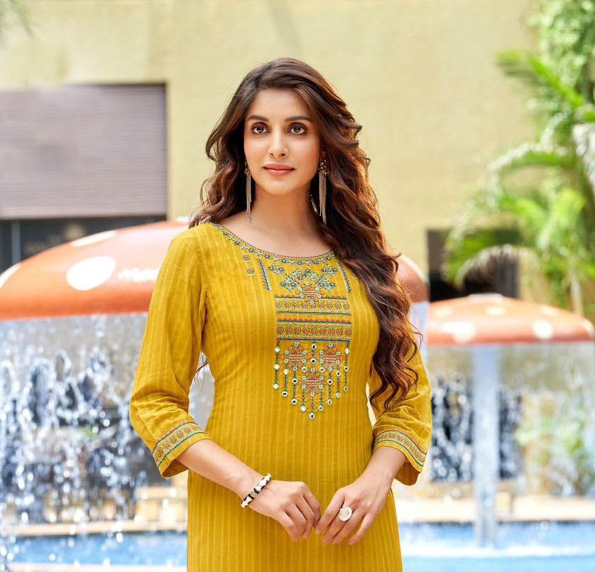 Yellow Ethnic Embroidered Kurti 