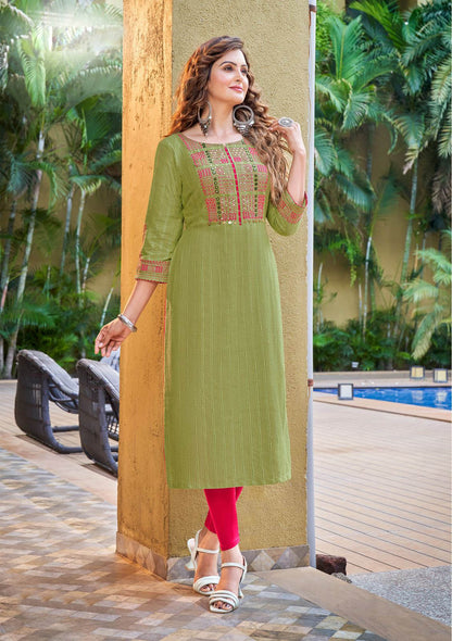 Green embroidered hand work kurti