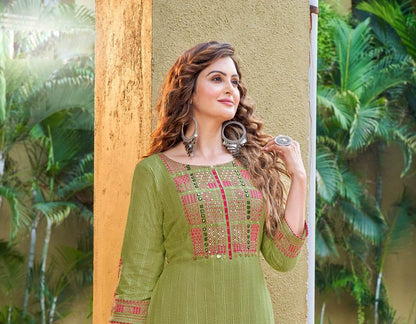 Women Green Embroidered Hand Work Kurti