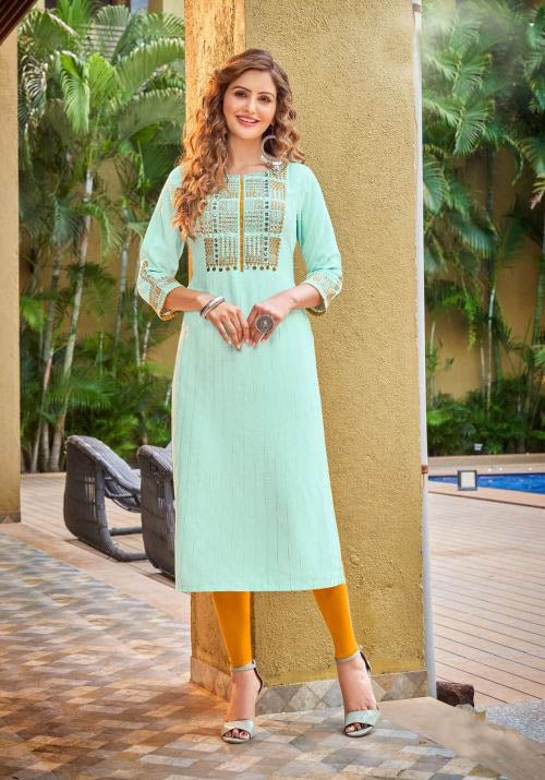 Sky Blue embroidered hand work kurti