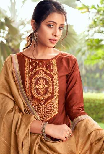 Brown Cotton Silk kurta with pant And Dupatta