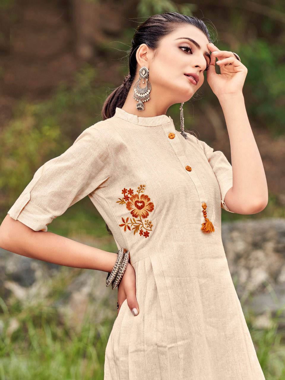 Cotton kurti cream color