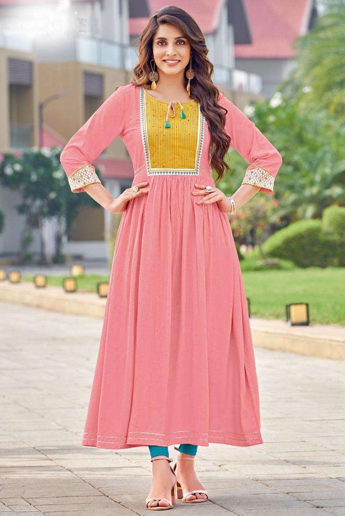 Rayon wrinkle Nayra cut pink kurti